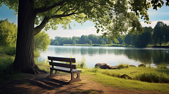 wooden bench near the lake