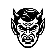 Monochrome Illustration of an Angry Demon Face