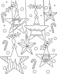 Hand-drawn. Start Ornament doodle art for Merry Christmas or Happy New UYear card. Coloring page for adults and kids.