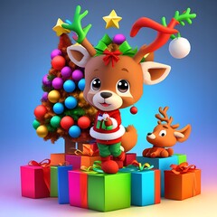 Obraz na płótnie Canvas Christmas tree and cute deer