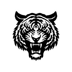 Monochrome Illustration of a Powerful  Angry Tiger Head