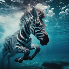 Fototapeten image of a zebra swimming under water in a pool generative ai © clearviewstock