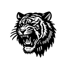 Hand Drawn Monochrome Illustration of an Angry Tiger Head