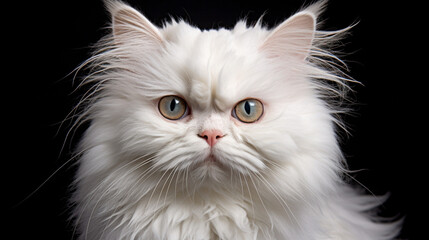 White British Semi-Longhair Cat with Whiskers on a Black Background