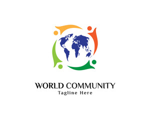 Colorful world community logo, team work logo, world logo, save world logo design vector template
