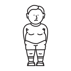 Sad obese boy vector line icon for World Obesity Day on March 4