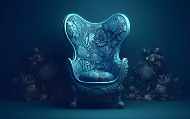 Blue armchair in a blue room, Generative AI