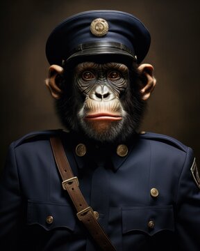 A chimpan dressed in a military uniform. Generative AI.