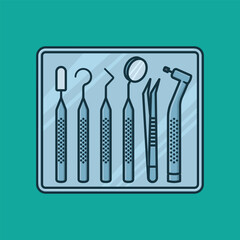 Dentistry tools on stainless steel tray vector illustration for Dentist's Day on March 7