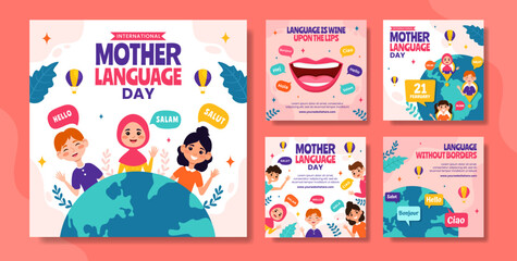 Mother Language Day Social Media Post Flat Cartoon Hand Drawn Templates Background Illustration © denayune