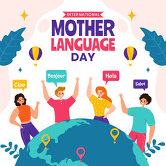 Mother Language Day Social Media Illustration Flat Cartoon Hand Drawn Templates Background © denayune