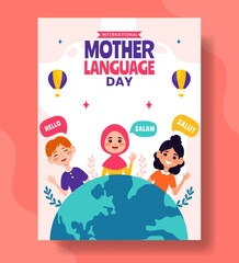Mother Language Day Vertical Poster Flat Cartoon Hand Drawn Templates Background Illustration © denayune