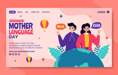 Mother Language Day Social Media Landing Page Cartoon Hand Drawn Templates Background Illustration © denayune