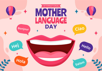 Mother Language Day Social Media Background Flat Cartoon Hand Drawn Templates Illustration © denayune