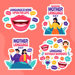 Mother Language Day Label Flat Cartoon Hand Drawn Templates Background Illustration © denayune