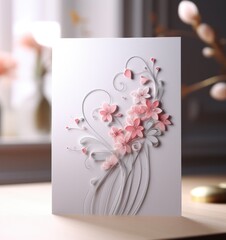 A card with pink flowers on it. Generative AI.