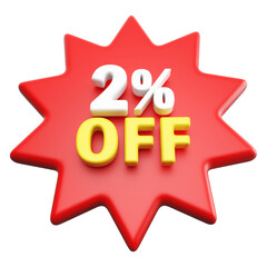 Special 2 percent off sale with number 3d render red tag label