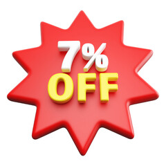 Special 7 percent off sale with number 3d render red tag label