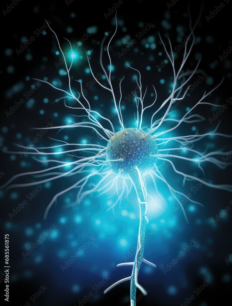 Aufkleber a neuron is shown in blue light. generative ai.
