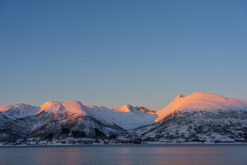 Sunset over the mountains at Kvaløya, Troms, Norway