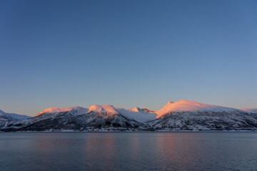 Sunset over the mountains at Kvaløya, Troms, Norway