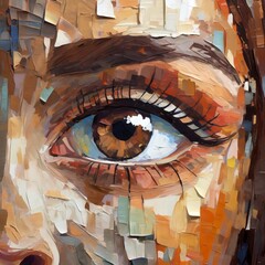 Fragmented Gaze: Pixelated and Cracked Beauty - Palette Knife Artistry. Generative AI