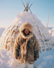 Eskimo with igloo - obrazy, fototapety, plakaty