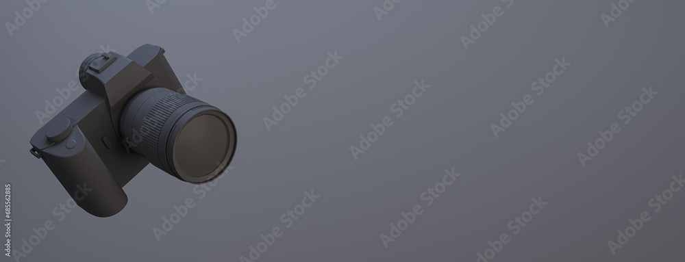 Aufkleber Dark conceptual photo camera on a gradient backdrop. 3D Rendering