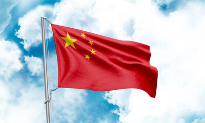 Naklejka na ściany i meble China flag waving on sky background. 3D Rendering