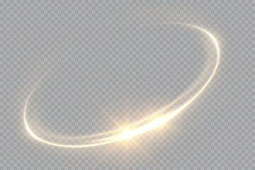 Glowing golden spiral. Speed ​​abstract lines effect. Rotating shiny rings. Glowing circular lines. Glowing ring trail. Vector.	