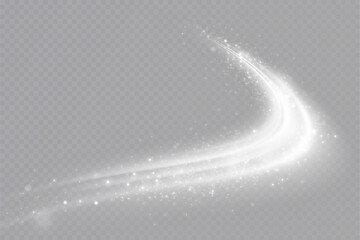 Glowing white lines. Speed ​​line effect, swirl. Light trail wave. Background.	