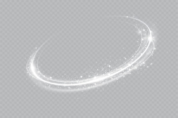 Glowing white spiral. Speed ​​abstract lines effect. Rotating shiny rings. Glowing circular lines. Glowing ring trail. Vector. - obrazy, fototapety, plakaty