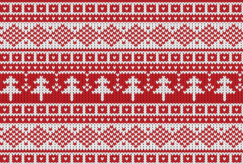 Christmas sweater pattern design. Seamless knitted Christmas background. Scandinavian jumper vector illustration.