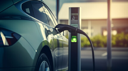 Ev car or electric vehicle charge battery plug - obrazy, fototapety, plakaty