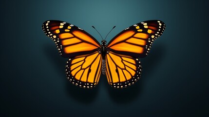 Monarch Butterfly with wide wings in a top view as a flying migratory bug butterfly that symbolizes summer and nature's beauty.