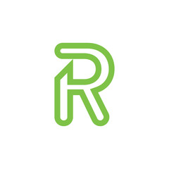 Initial Letter R Linked Logo. White Geometric Shape Origami Style isolated on Background
