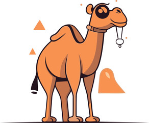 Camel in flat style vector illustration cute cartoon character