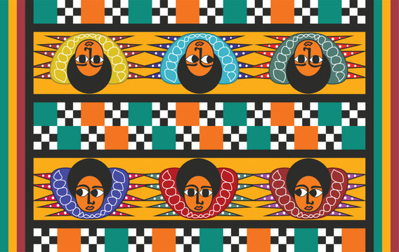Ethiopian ortodox church Colourful Angels face and wing Pattern. church wall and ceiling paint arts in northern ethiopia. illustration. high quality vector.