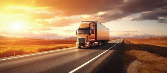 Trucks transporting cargo at sunset offering cost effective transportation for commercial logistics copy space image