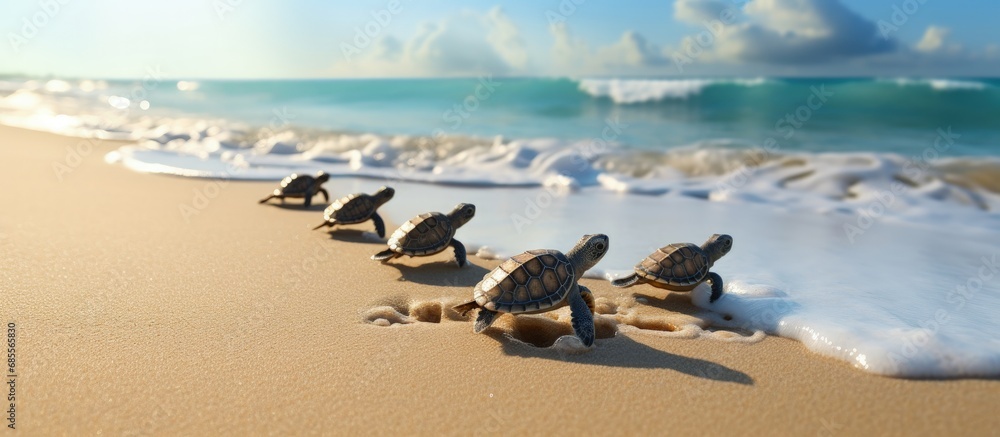 Poster turtles journey to the ocean copy space image