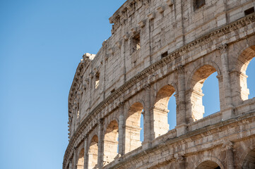 Obraz premium Exterior Panorama of the Roman Colosseum on a sunny day in Rome, Italy