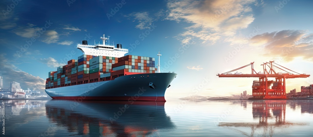 Aufkleber transporting cargo by both ship and plane copy space image