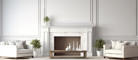 White carpet and minimalist decor in a classic living space copy space image