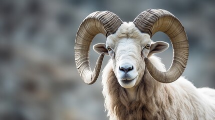 Close-up of a mountain goat ram.
