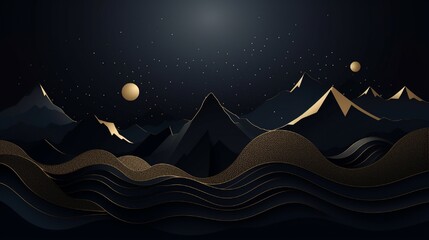 Mountain line art background vector illustration, luxury gold wallpaper design for a cover, invitation background, packaging design, wall art, and print.