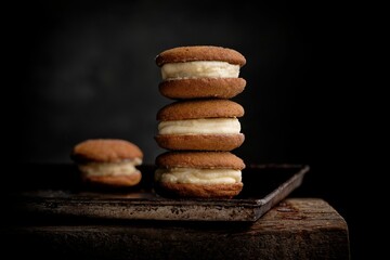 Stack of creme-filled ginger cookies