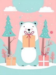 Christmas teddy bear.Polar bear in the snow.