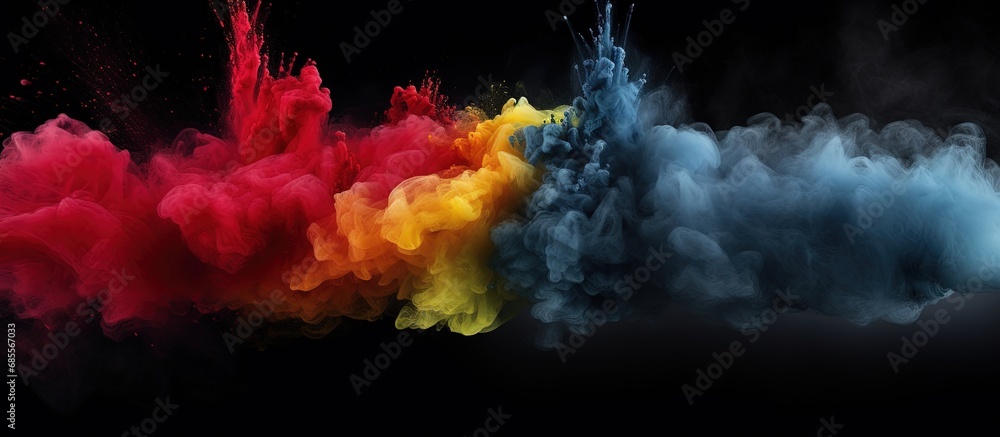 Aufkleber White color powder is splashed on a black backdrop copy space image