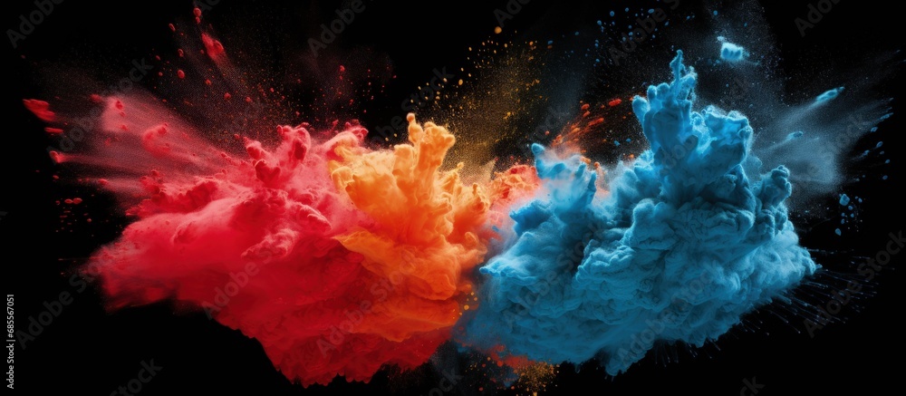 Aufkleber White color powder is splashed on a black backdrop copy space image