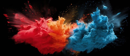 White color powder is splashed on a black backdrop copy space image